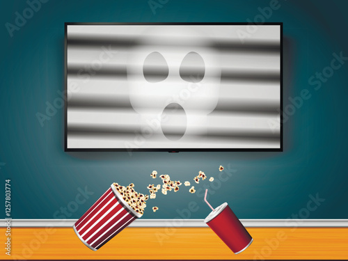 Popcorn and cola dropped from hands during a scared while watching a horror movie