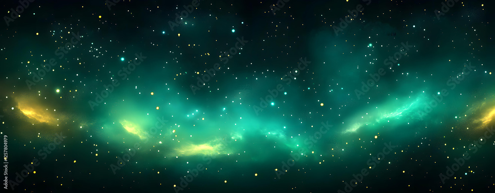 Obraz premium Stunning Teal and Gold Nebula in a Dark Starry Night Sky