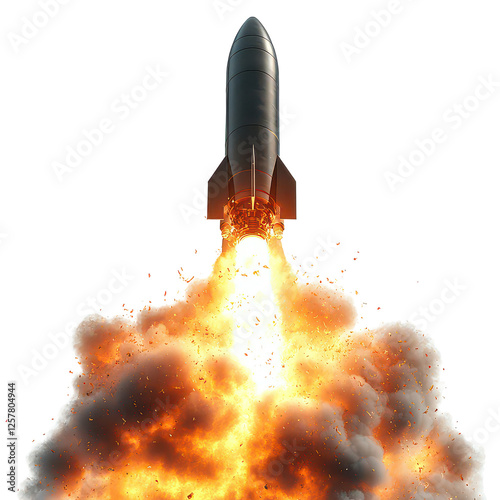 Launch of Ballistic rocket or Cruise missile isolated on transparent background