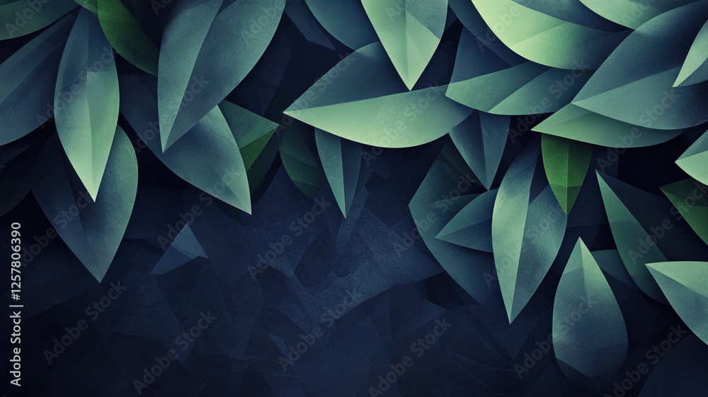 Obraz premium Lush green leaves overlapping with dark backdrop creating a serene nature feel in a modern design