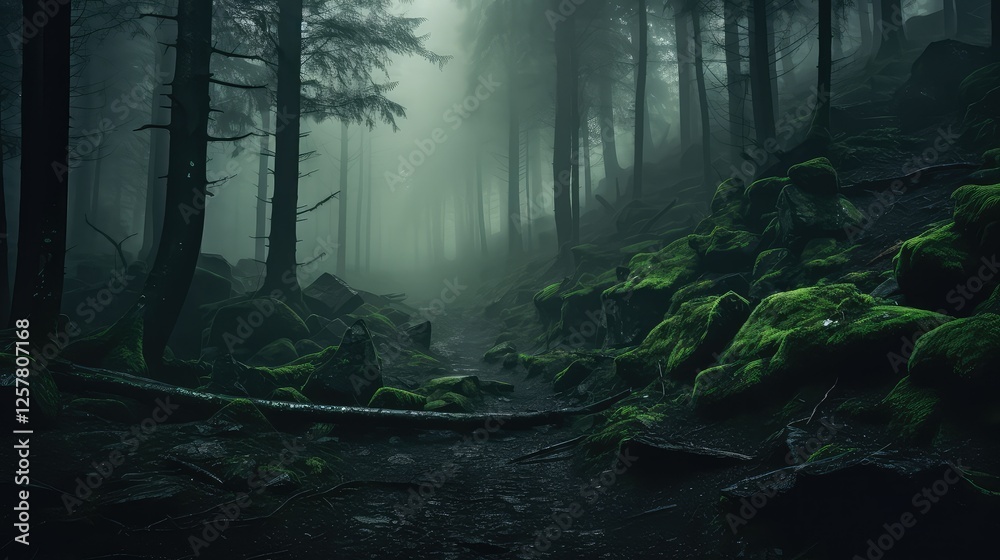 Fototapeta premium eerie dark foggy forest