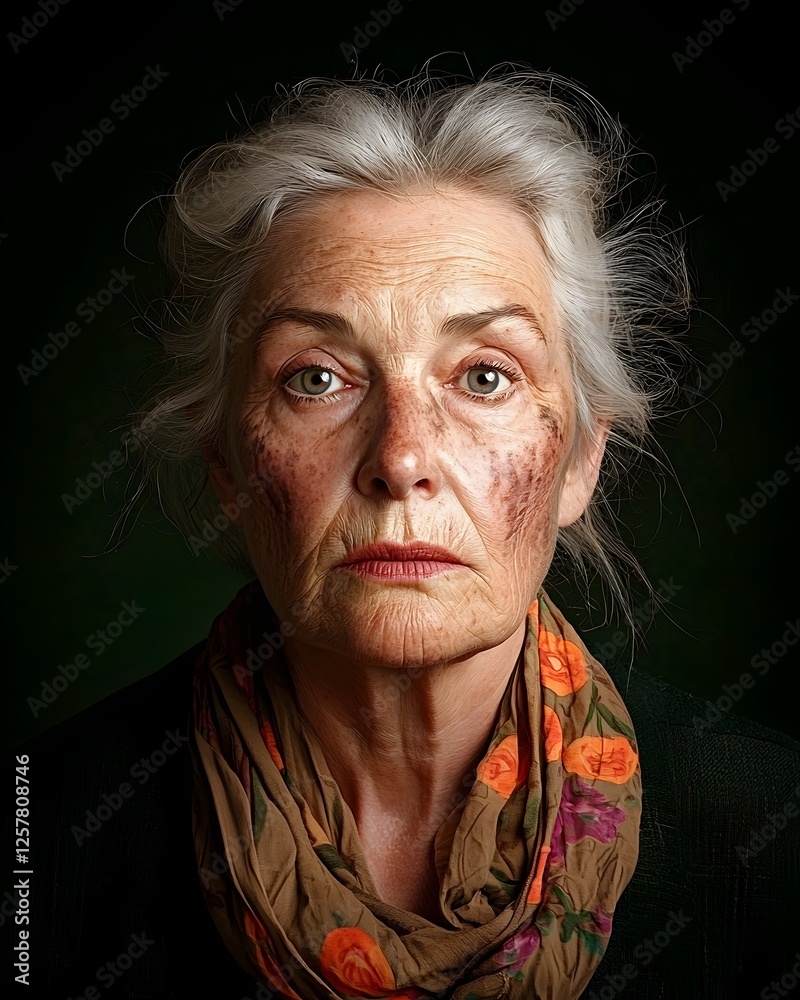 Weathered Visage of Resilience A Portrait of an Empowered Female Figure from a Bygone Era Her Determined Expression Reflecting a Lifetime of Overcoming Adversity