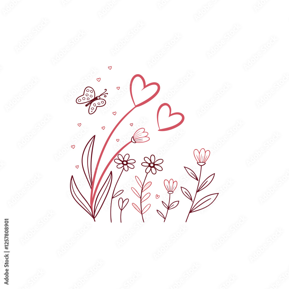 simple doodle of hearts and flowers a clip art simple doodle of hearts and flowers a clip art