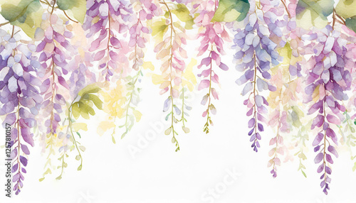 Fototapeta Naklejka Na Ścianę i Meble -  水彩画、藤の花のイラスト背景