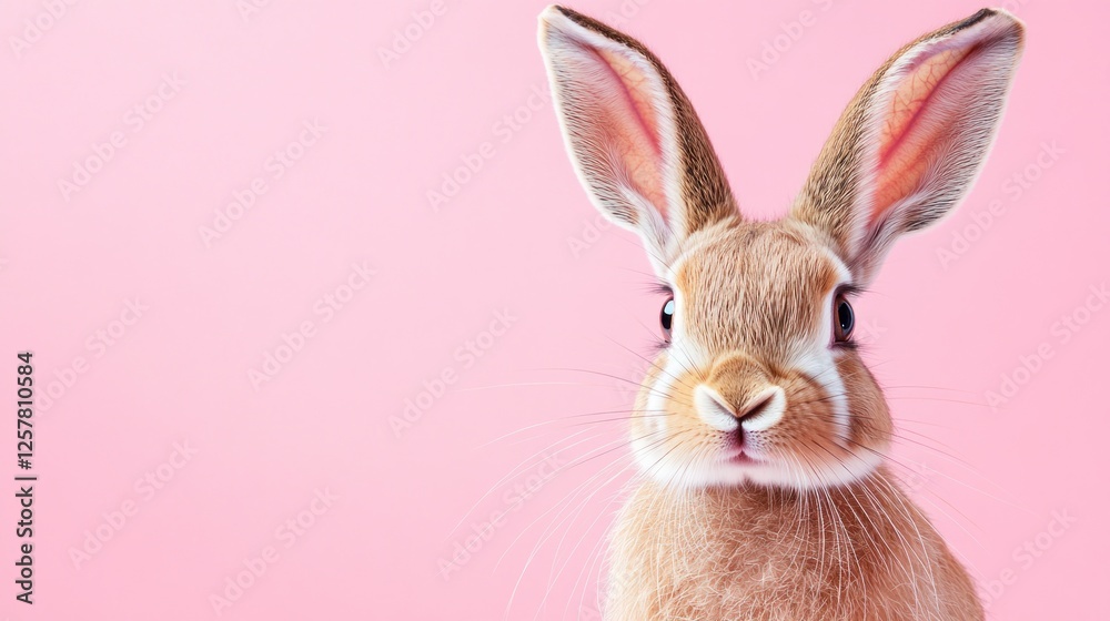 Obraz premium Cute bunny portrait, pink background, Easter