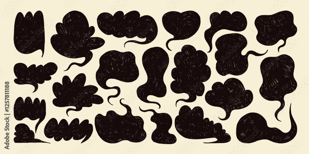 Fototapeta premium Collection of Chat Bubbles with Wavy Grunge Edges. Hand drawn colorful speech blobs. Chat boxes isolated on yellow background. Comic book abstract text boxes. 