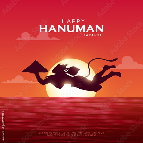 Happy Hanuman Jayanti Greeting, God Hanuman Background Design. A Hindu festival celebrated of lord hanuman birthday.  English Translation - Happy Hanuman jayanti
