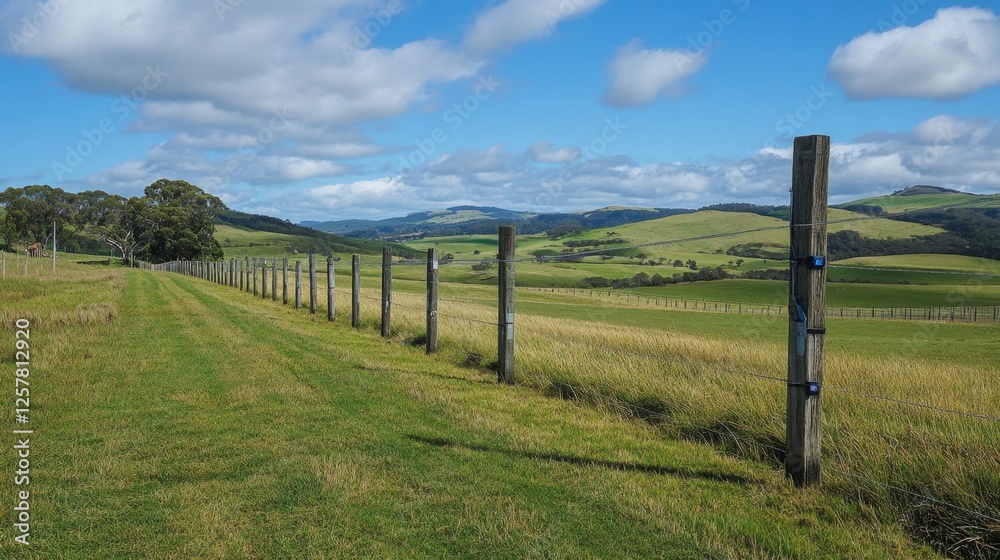 Serene Countryside Meadow with a Wooden Fence Serene Countryside Meadow with a Wooden Fence