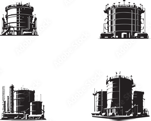 Oil Tank Vector Illustration – Industrial and Fuel Storage Silhouette