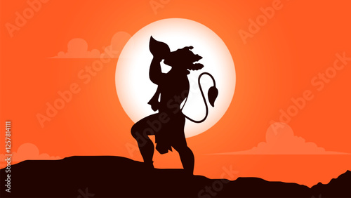 Happy Hanuman Jayanti Greeting, God Hanuman Background Design. A Hindu festival celebrated of lord hanuman birthday.  English Translation - Happy Hanuman jayanti

