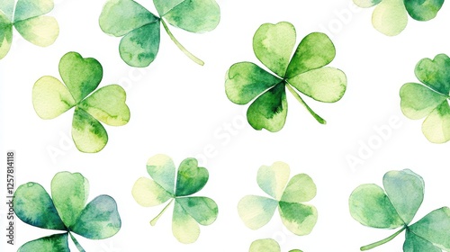 Watercolor clover isolated on white background, Lucky clover leaves with four leaf,Clover flowers background,Patricks day watercolor clipart,Spring flower pattern,St. Patrick s day seamless pattern.
