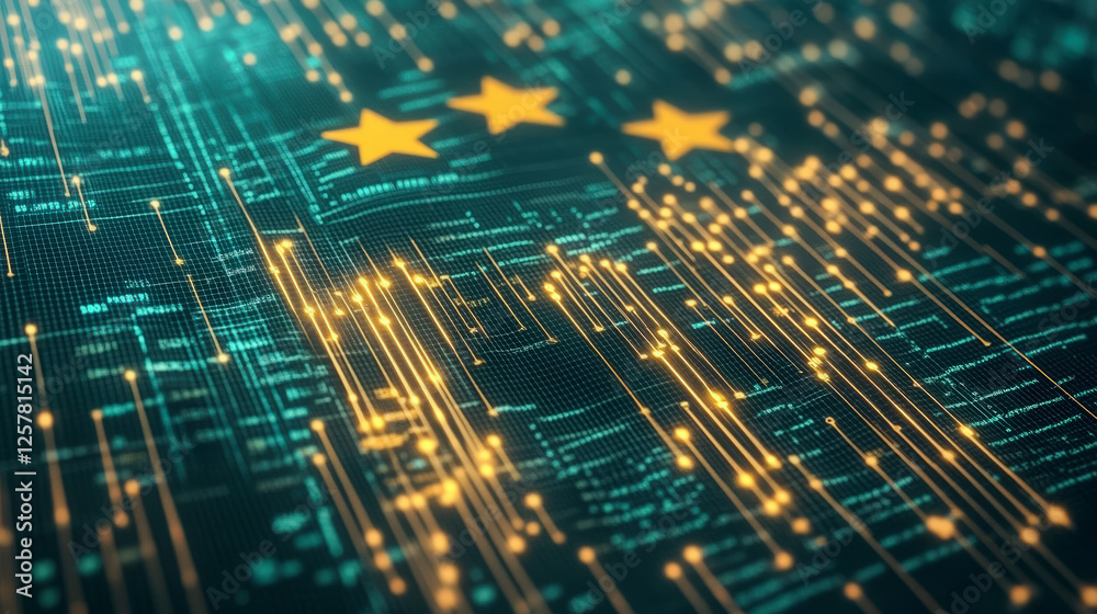 Obraz premium Futuristic digital network with glowing stars, symbolizing innovation and technology. Perfect for tech industry insights and data analysis.