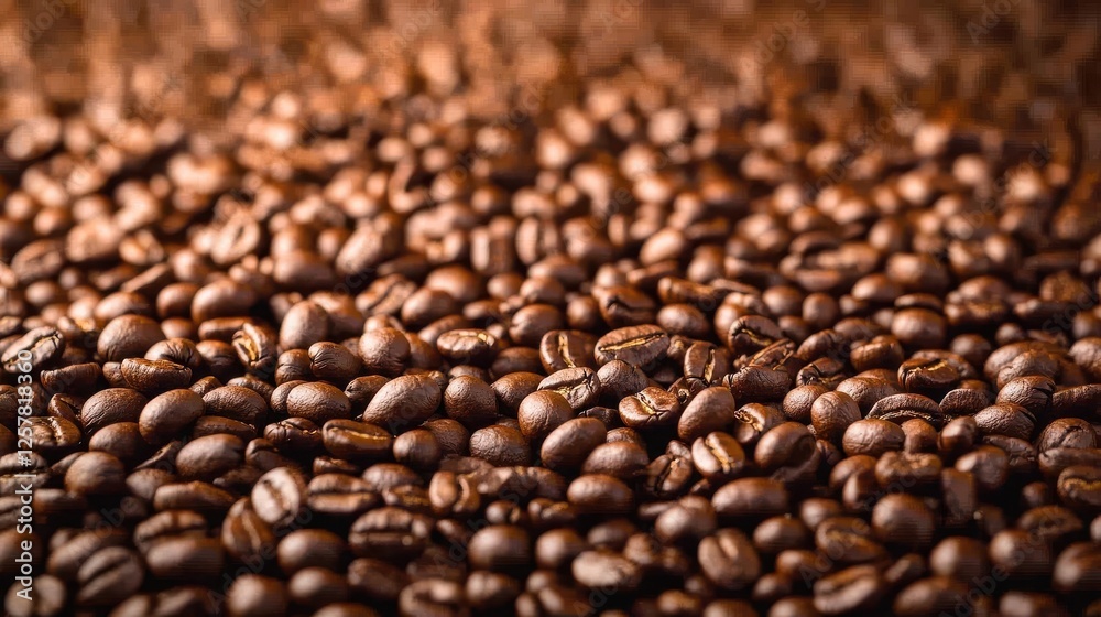 Fototapeta premium Fresh coffee beans falling in a background, coffee, beans, fresh, falling, background, roasting, aroma, caffeine, dark roast