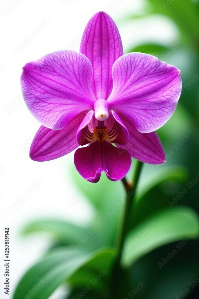 Obraz premium Exotic jungle orchid, purple petals, lush foliage Isolated on white background , exotic, bloom
