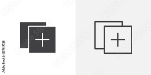 Add apps icons vectors illustrations in black fill and liner versions