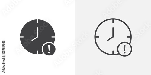 Alarm exclamation icons vectors illustrations in black fill and liner versions