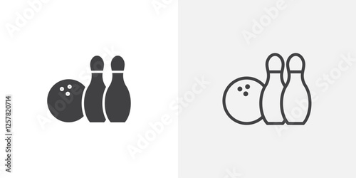 Bowling icons vectors illustrations in black fill and liner versions