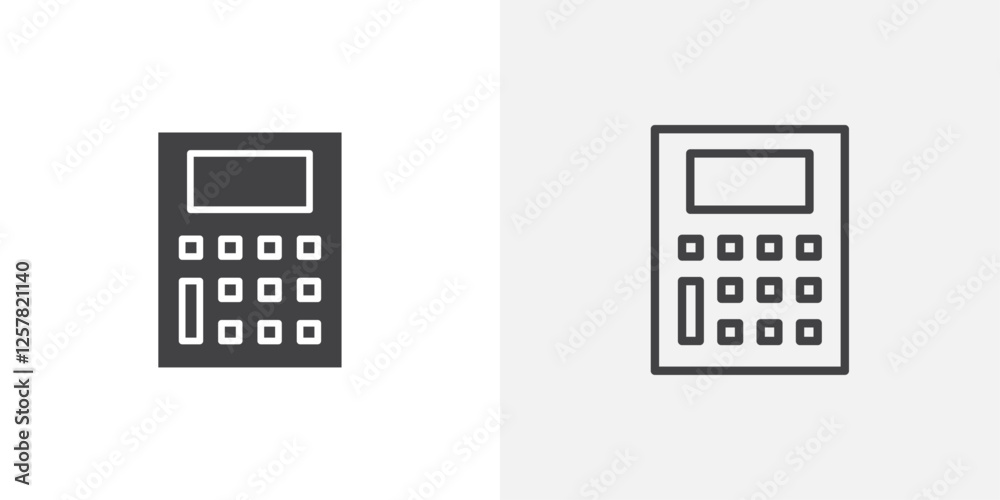 Calculator icons vectors illustrations in black fill and liner versions Calculator icons vectors illustrations in black fill and liner versions