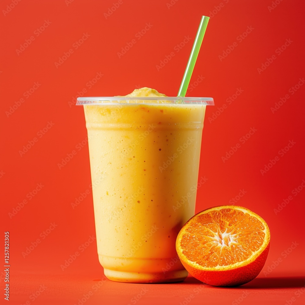 Fototapeta premium orange smoothie juice studio shot for drink menu advertising red background