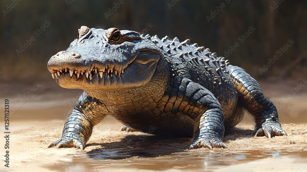 Obraz premium a large alligator is sitting in the water