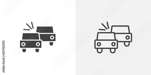 Car crash icons vectors illustrations in black fill and liner versions
