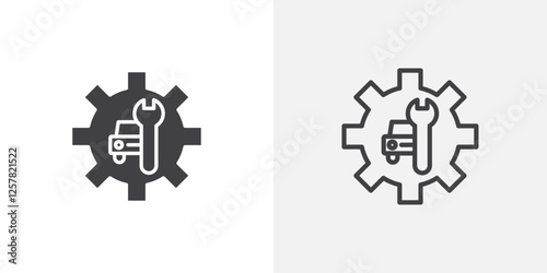Car mechanic icons vectors illustrations in black fill and liner versions