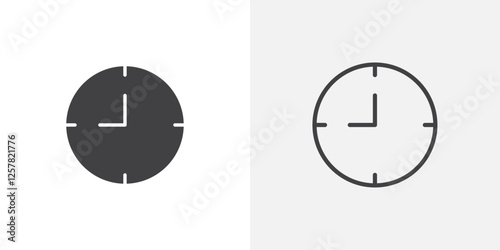 Clock nine icons vectors illustrations in black fill and liner versions