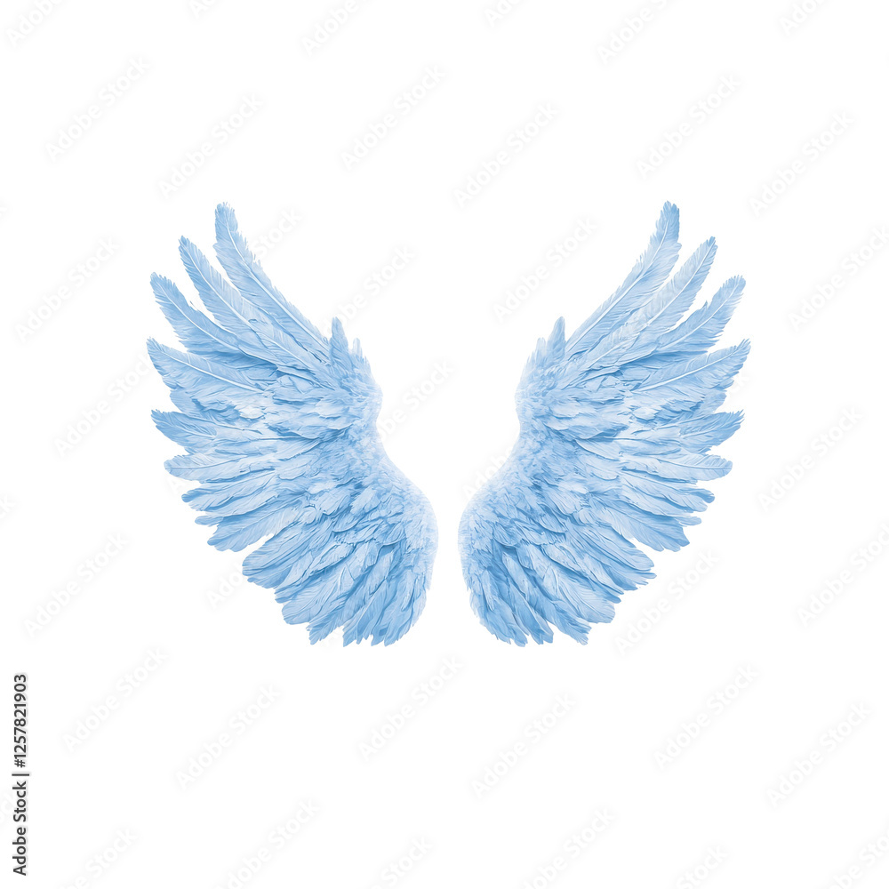 Fototapeta premium Beautiful blue angel wings, white isolate background.