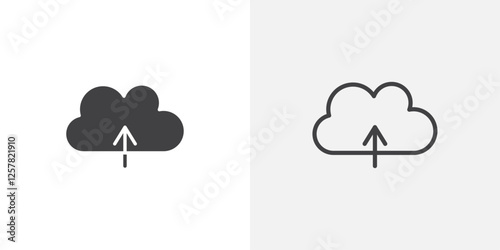 Cloud upload icons vectors illustrations in black fill and liner versions