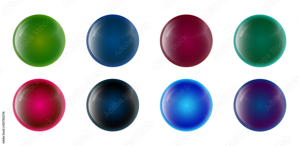set of eight dark glass glossy 3d balls vector design set of eight dark glass glossy 3d balls vector design
