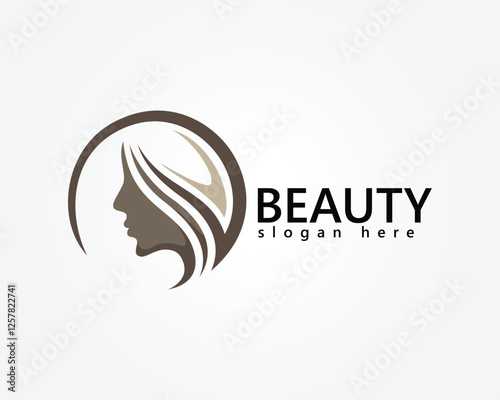 creative beauty logo, woman's face with curled hair, logo design template