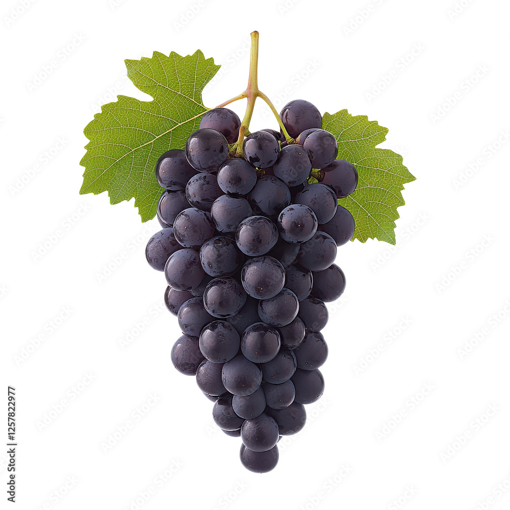 Fototapeta premium Bunch of fresh black grapes on a white isolated background.