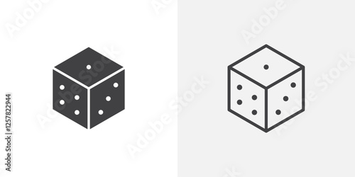 Dice icons vectors illustrations in black fill and liner versions
