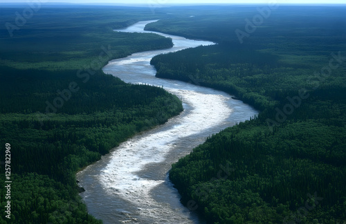 Wallpaper Mural Aerial View of a Meandering River Through Lush Green Forest and Terrain

 Torontodigital.ca