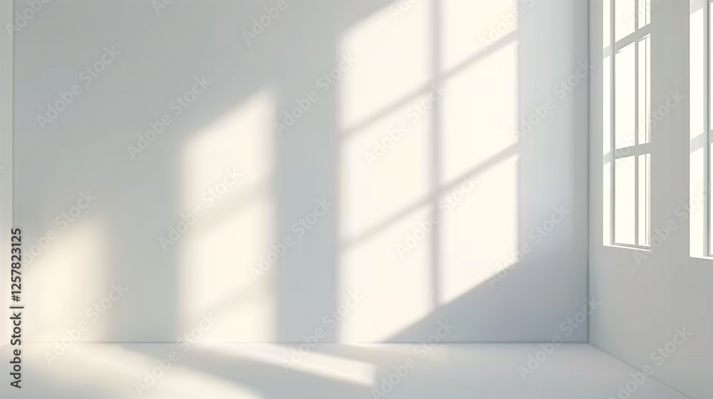 white wall window soft shadows sunlight streaming empty room natural lighting