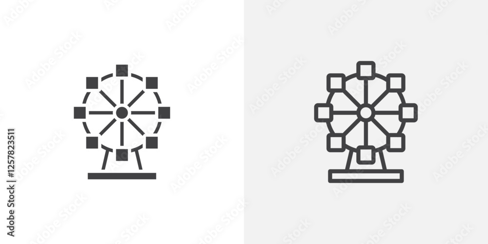 Ferris wheel icons vectors illustrations in black fill and liner versions Ferris wheel icons vectors illustrations in black fill and liner versions