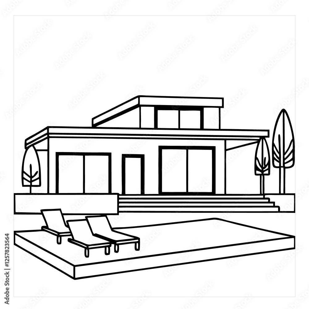 A modern summer villa with a large swimming pool A modern summer villa with a large swimming pool