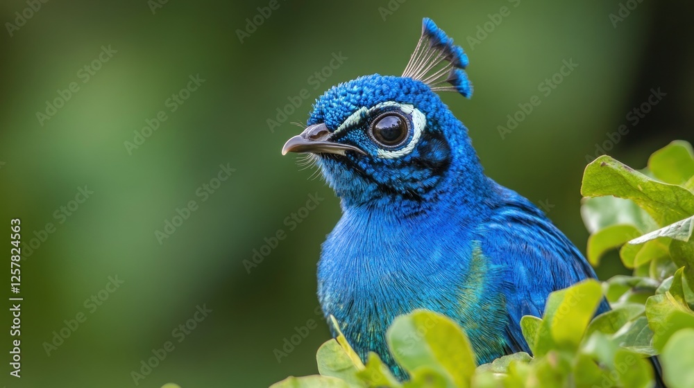 Vibrant blue bird perched in lush green foliage Vibrant blue bird perched in lush green foliage