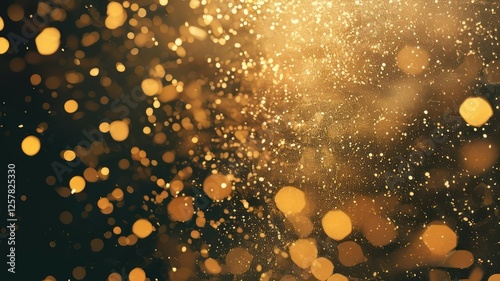 Golden sparkles create vibrant, celebratory atmosphere ideal for luxury events, holidays, or festive occasions photo