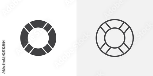 Life buoy icons vectors illustrations in black fill and liner versions