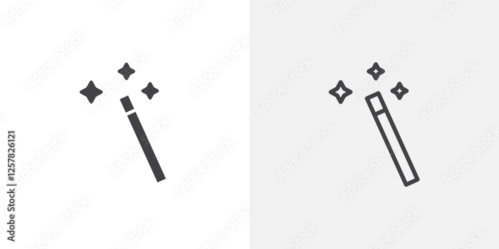 Magic wand icons vectors illustrations in black fill and liner versions Magic wand icons vectors illustrations in black fill and liner versions