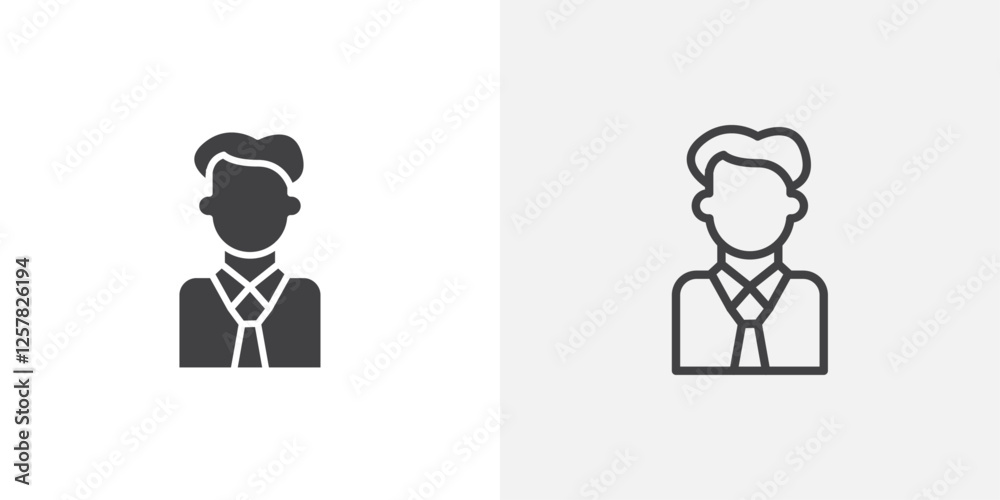 Man icons vectors illustrations in black fill and liner versions Man icons vectors illustrations in black fill and liner versions
