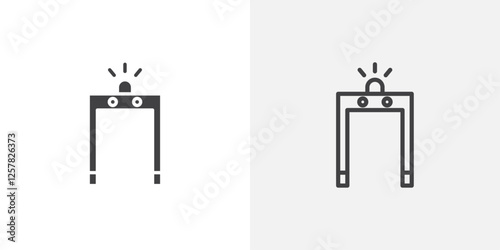 Metal detector icons vectors illustrations in black fill and liner versions