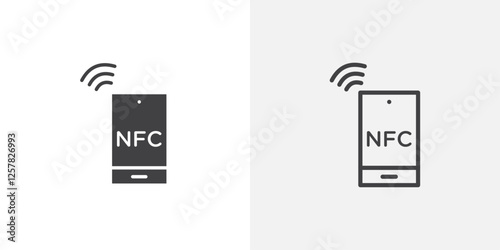 NFC communication icons vectors illustrations in black fill and liner versions
