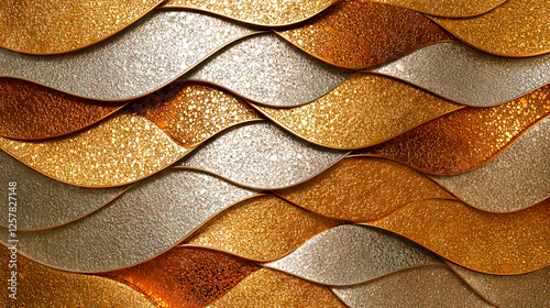 Embossed metallic background with gold and silver waves