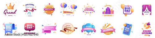 Grand opening event vector icons set for shop or festival