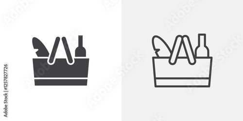 Picnic icons vectors illustrations in black fill and liner versions