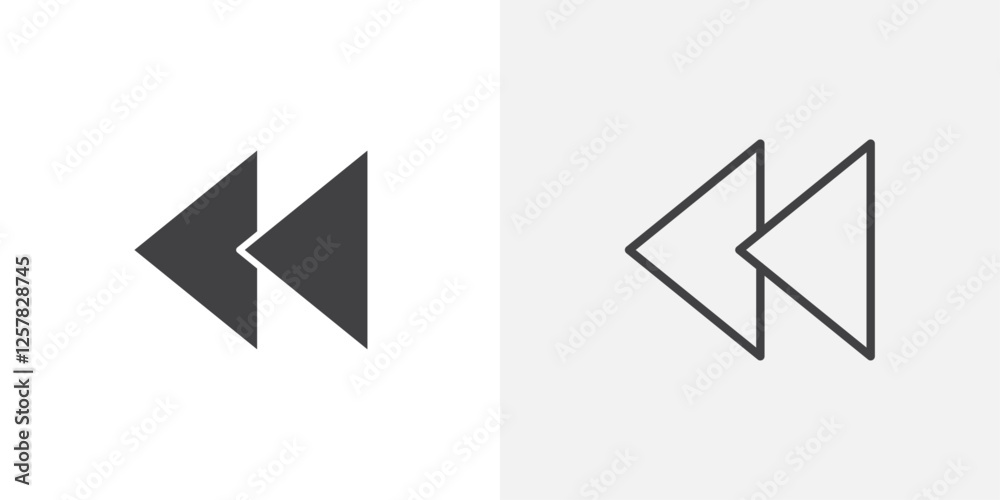 Rewind icons vectors illustrations in black fill and liner versions Rewind icons vectors illustrations in black fill and liner versions
