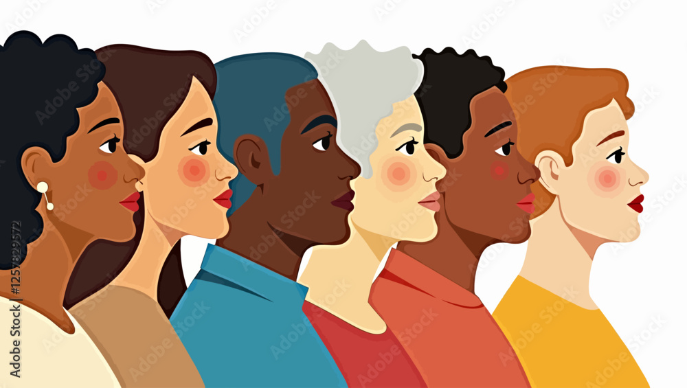 A diverse collection of people’s faces in profile, representing different races, nationalities, and age groups. Young and old individuals depicted in a side view, symbolizing inclusivity and cultural A diverse collection of people’s faces in profile, representing different races, nationalities, and age groups. Young and old individuals depicted in a side view, symbolizing inclusivity and cultural