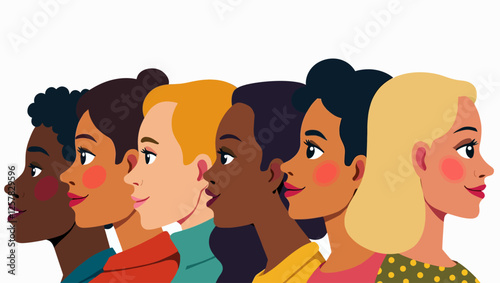 A diverse collection of people’s faces in profile, representing different races, nationalities, and age groups. Young and old individuals depicted in a side view, symbolizing inclusivity and cultural 